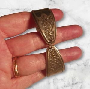 Vintage Spoon Silver Toned Bracelet Magnetic Closure Ornate Design Bohemian